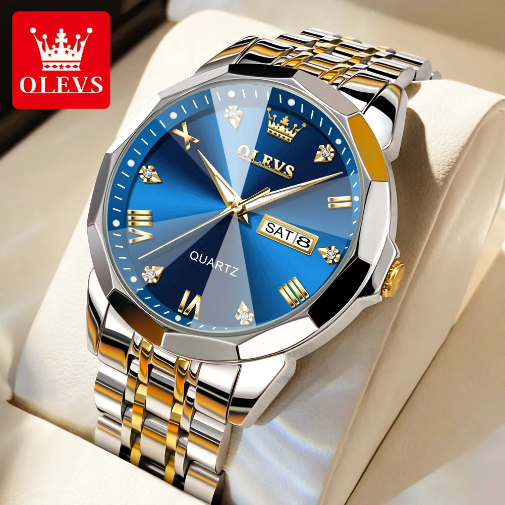 OLEVS Stainless Steel Waterproof Luminous Date Business Casual Wrist Watch For Men (Blue)